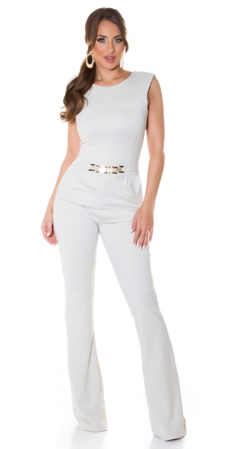 jumpsuit with gold buckle flared Beige